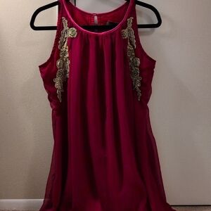 Taurus Chic Sleeveless Burgundy Bubble Dress with Gold Accents EUC In Medium